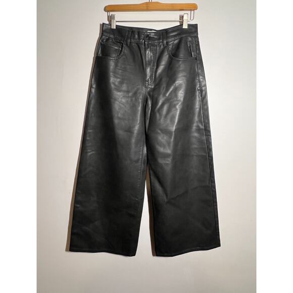 Free People Pants - Free People EUC Dark Gray Faux Leather Wide Leg High Rise Pants Sz 28 27" Inseam